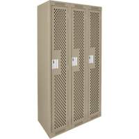 Clean Line Lockers, Bank of 3, 36" x 15" x 72", Steel, Beige, Rivet (Assembled), Perforated Brunswick Fyr & Safety