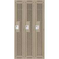 Clean Line Lockers, Bank of 3, 36" x 15" x 72", Steel, Beige, Rivet (Assembled), Perforated Brunswick Fyr & Safety