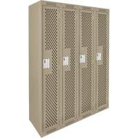 Clean Line Lockers, Bank of 4, 48" x 15" x 72", Steel, Beige, Rivet (Assembled), Perforated Brunswick Fyr & Safety