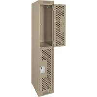 Clean Line Lockers, 2 -tier, 12" x 15" x 72", Steel, Beige, Rivet (Assembled), Perforated Brunswick Fyr & Safety