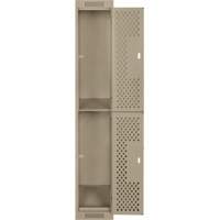 Clean Line Lockers, 2 -tier, 12" x 15" x 72", Steel, Beige, Rivet (Assembled), Perforated Brunswick Fyr & Safety