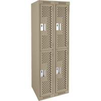 Clean Line Lockers, 2 -tier, Bank of 2, 24" x 15" x 72", Steel, Beige, Rivet (Assembled), Perforated Brunswick Fyr & Safety