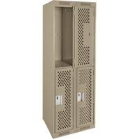 Clean Line Lockers, 2 -tier, Bank of 2, 24" x 15" x 72", Steel, Beige, Rivet (Assembled), Perforated Brunswick Fyr & Safety