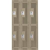 Clean Line Lockers, 2 -tier, Bank of 3, 36" x 15" x 72", Steel, Beige, Rivet (Assembled), Perforated Brunswick Fyr & Safety