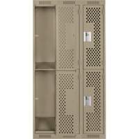 Clean Line Lockers, 2 -tier, Bank of 3, 36" x 15" x 72", Steel, Beige, Rivet (Assembled), Perforated Brunswick Fyr & Safety