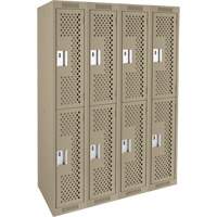 Clean Line Lockers, 2 -tier, Bank of 4, 48" x 15" x 72", Steel, Beige, Rivet (Assembled), Perforated Brunswick Fyr & Safety