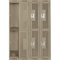 Clean Line Lockers, 2 -tier, Bank of 4, 48" x 15" x 72", Steel, Beige, Rivet (Assembled), Perforated Brunswick Fyr & Safety