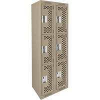 Clean Line Lockers, 3 -tier, Bank of 2, 24" x 12" x 72", Steel, Beige, Rivet (Assembled), Perforated Brunswick Fyr & Safety