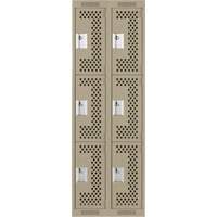 Clean Line Lockers, 3 -tier, Bank of 2, 24" x 12" x 72", Steel, Beige, Rivet (Assembled), Perforated Brunswick Fyr & Safety