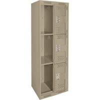 Clean Line Lockers, 3 -tier, Bank of 2, 24" x 12" x 72", Steel, Beige, Rivet (Assembled), Perforated Brunswick Fyr & Safety