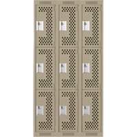 Casiers Clean Line, 3 niveaux, Bloc de 3, 36" x 12" x 72", Acier, Beige, Rivet (assembl&eacute;), Perfor&eacute; Brunswick Fyr & Safety