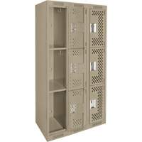 Casiers Clean Line, 3 niveaux, Bloc de 3, 36" x 12" x 72", Acier, Beige, Rivet (assembl&eacute;), Perfor&eacute; Brunswick Fyr & Safety