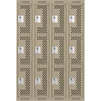 Clean Line Lockers, 3 -tier, Bank of 4, 48" x 12" x 72", Steel, Beige, Rivet (Assembled), Perforated Brunswick Fyr & Safety