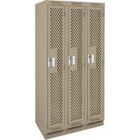 Clean Line Lockers, Bank of 3, 36" x 18" x 76", Steel, Beige, Rivet (Assembled), Perforated Brunswick Fyr & Safety