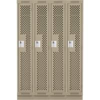 Clean Line Lockers, Bank of 4, 48" x 18" x 76", Steel, Beige, Rivet (Assembled), Perforated Brunswick Fyr & Safety