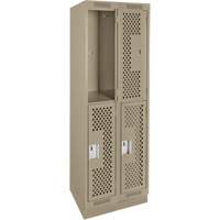 Casiers Clean Line, 2 niveaux, Bloc de 2, 24" x 18" x 76", Acier, Beige, Rivet (assembl&eacute;), Perfor&eacute; Brunswick Fyr & Safety