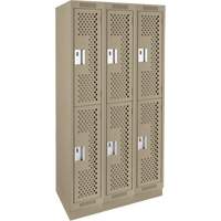 Clean Line Lockers, 2 -tier, Bank of 3, 36" x 18" x 76", Steel, Beige, Rivet (Assembled), Perforated Brunswick Fyr & Safety