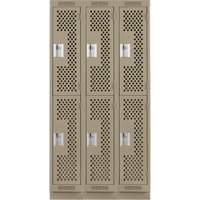 Clean Line Lockers, 2 -tier, Bank of 3, 36" x 18" x 76", Steel, Beige, Rivet (Assembled), Perforated Brunswick Fyr & Safety
