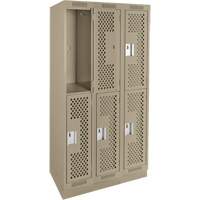 Clean Line Lockers, 2 -tier, Bank of 3, 36" x 18" x 76", Steel, Beige, Rivet (Assembled), Perforated Brunswick Fyr & Safety