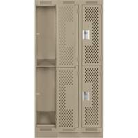 Clean Line Lockers, 2 -tier, Bank of 3, 36" x 18" x 76", Steel, Beige, Rivet (Assembled), Perforated Brunswick Fyr & Safety
