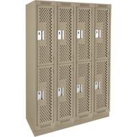 Clean Line Lockers, 2 -tier, Bank of 4, 48" x 18" x 76", Steel, Beige, Rivet (Assembled), Perforated Brunswick Fyr & Safety
