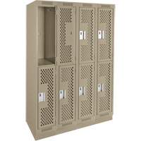 Clean Line Lockers, 2 -tier, Bank of 4, 48" x 18" x 76", Steel, Beige, Rivet (Assembled), Perforated Brunswick Fyr & Safety