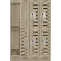 Clean Line Lockers, 2 -tier, Bank of 4, 48" x 18" x 76", Steel, Beige, Rivet (Assembled), Perforated Brunswick Fyr & Safety