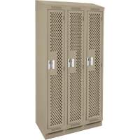 Clean Line Lockers, Bank of 3, 36" x 18" x 82", Steel, Beige, Rivet (Assembled), Perforated Brunswick Fyr & Safety