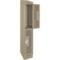 Clean Line Lockers, 2 -tier, 12" x 15" x 82", Steel, Beige, Rivet (Assembled), Perforated Brunswick Fyr & Safety
