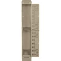 Clean Line Lockers, 2 -tier, 12" x 15" x 82", Steel, Beige, Rivet (Assembled), Perforated Brunswick Fyr & Safety