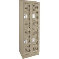 Clean Line Lockers, 2 -tier, Bank of 2, 24" x 15" x 82", Steel, Beige, Rivet (Assembled), Perforated Brunswick Fyr & Safety