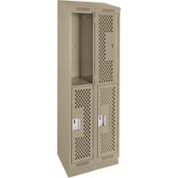 Clean Line Lockers, 2 -tier, Bank of 2, 24" x 15" x 82", Steel, Beige, Rivet (Assembled), Perforated Brunswick Fyr & Safety