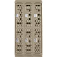 Clean Line Lockers, 2 -tier, Bank of 3, 36" x 15" x 82", Steel, Beige, Rivet (Assembled), Perforated Brunswick Fyr & Safety