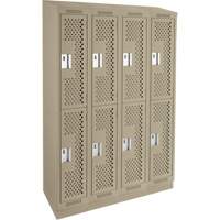 Clean Line Lockers, 2 -tier, Bank of 4, 48" x 15" x 82", Steel, Beige, Rivet (Assembled), Perforated Brunswick Fyr & Safety