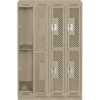 Clean Line Lockers, 2 -tier, Bank of 4, 48" x 15" x 82", Steel, Beige, Rivet (Assembled), Perforated Brunswick Fyr & Safety