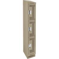 Clean Line Lockers, 3 -tier, 12" x 15" x 82", Steel, Beige, Rivet (Assembled), Perforated Brunswick Fyr & Safety
