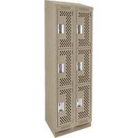 Clean Line Lockers, 3 -tier, Bank of 2, 24" x 15" x 82", Steel, Beige, Rivet (Assembled), Perforated Brunswick Fyr & Safety