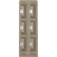 Clean Line Lockers, 3 -tier, Bank of 2, 24" x 15" x 82", Steel, Beige, Rivet (Assembled), Perforated Brunswick Fyr & Safety