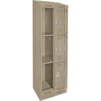 Clean Line Lockers, 3 -tier, Bank of 2, 24" x 15" x 82", Steel, Beige, Rivet (Assembled), Perforated Brunswick Fyr & Safety