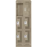 Clean Line Lockers, 3 -tier, Bank of 2, 24" x 15" x 82", Steel, Beige, Rivet (Assembled), Perforated Brunswick Fyr & Safety