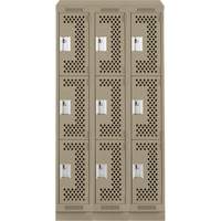 Clean Line Lockers, 3 -tier, Bank of 3, 36" x 15" x 82", Steel, Beige, Rivet (Assembled), Perforated Brunswick Fyr & Safety