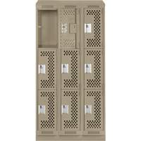 Clean Line Lockers, 3 -tier, Bank of 3, 36" x 15" x 82", Steel, Beige, Rivet (Assembled), Perforated Brunswick Fyr & Safety