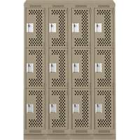 Clean Line Lockers, 3 -tier, Bank of 4, 48" x 15" x 82", Steel, Beige, Rivet (Assembled), Perforated Brunswick Fyr & Safety