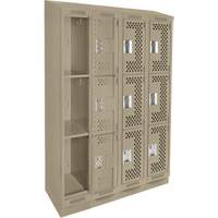 Clean Line Lockers, 3 -tier, Bank of 4, 48" x 15" x 82", Steel, Beige, Rivet (Assembled), Perforated Brunswick Fyr & Safety