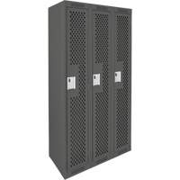 Clean Line Lockers, Bank of 3, 36" x 15" x 72", Steel, Charcoal, Rivet (Assembled), Perforated Brunswick Fyr & Safety