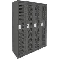 Clean Line Lockers, Bank of 4, 48" x 15" x 72", Steel, Charcoal, Rivet (Assembled), Perforated Brunswick Fyr & Safety