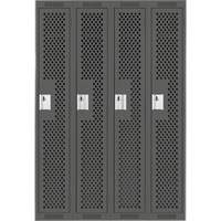 Clean Line Lockers, Bank of 4, 48" x 15" x 72", Steel, Charcoal, Rivet (Assembled), Perforated Brunswick Fyr & Safety