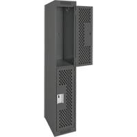 Clean Line Lockers, 2 -tier, 12" x 15" x 72", Steel, Charcoal, Rivet (Assembled), Perforated Brunswick Fyr & Safety
