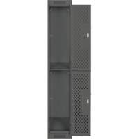 Clean Line Lockers, 2 -tier, 12" x 15" x 72", Steel, Charcoal, Rivet (Assembled), Perforated Brunswick Fyr & Safety