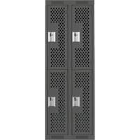 Clean Line Lockers, 2 -tier, Bank of 2, 24" x 15" x 72", Steel, Charcoal, Rivet (Assembled), Perforated Brunswick Fyr & Safety